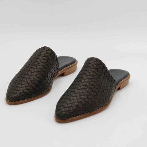 Braided leather women mules – handcrafted slip-on shoes