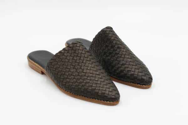 Braided leather women mules – handcrafted slip-on shoes