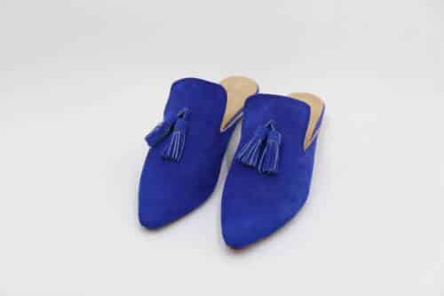 Womens blue suede babouche – handcrafted Moroccan footwear
