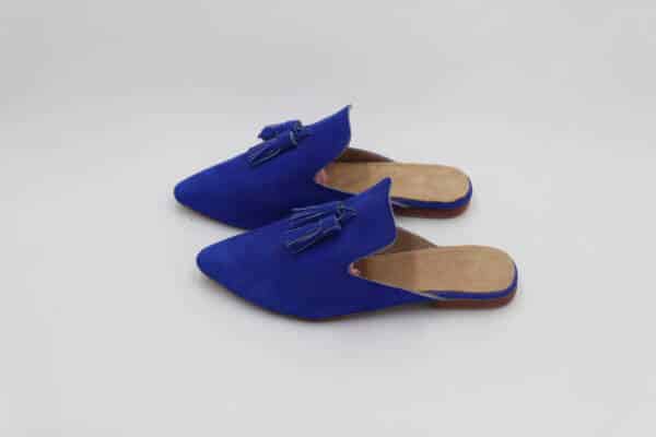 Women’s blue suede babouche – handcrafted Moroccan footwear