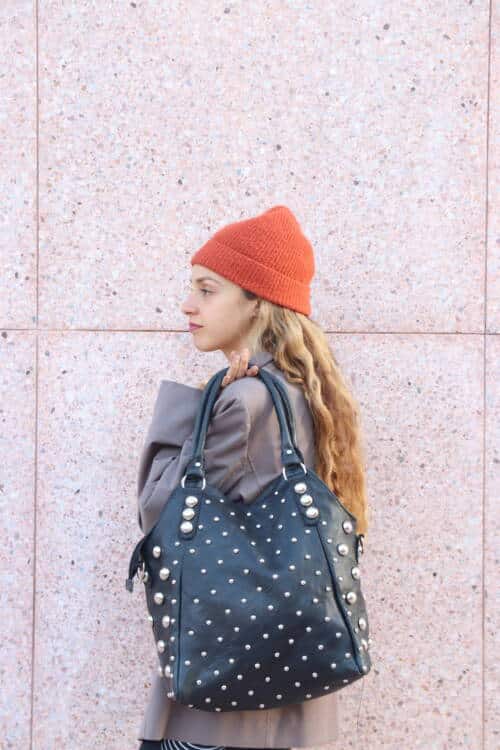 Studded leather women bag