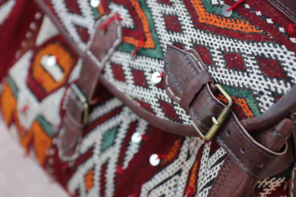 Handmade kilim duffle bag – artisan-crafted with vintage kilim and leather
