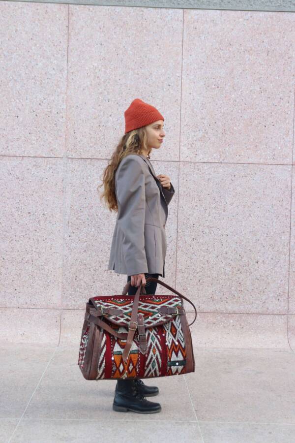 Handmade kilim duffle bag – artisan-crafted with vintage kilim and leather