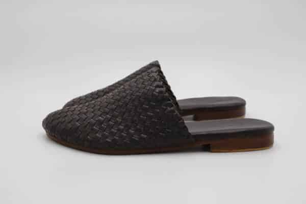Brown braided leather mules women – handcrafted woven leather slip-ons