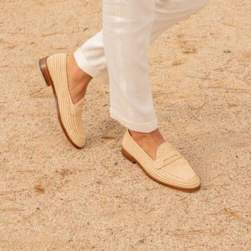 Grooms raffia wedding shoes – handcrafted natural footwear